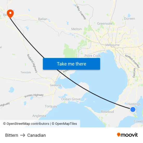Bittern to Canadian map