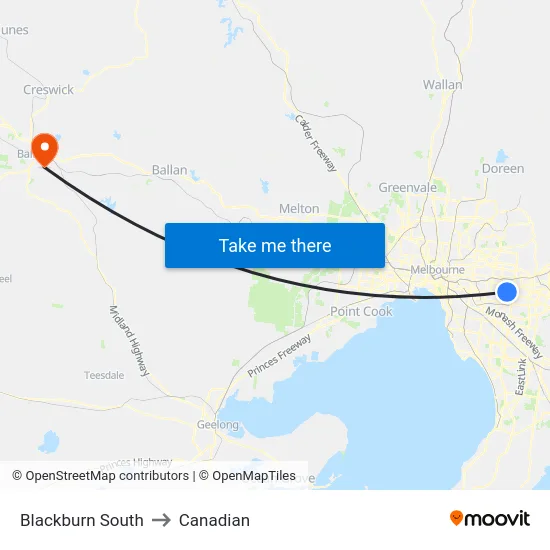 Blackburn South to Canadian map