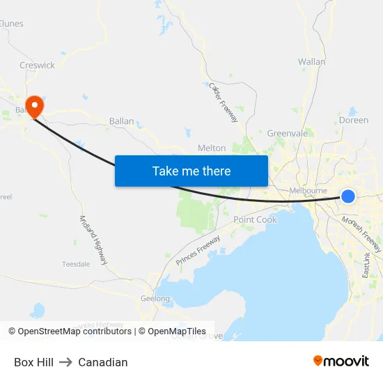 Box Hill to Canadian map