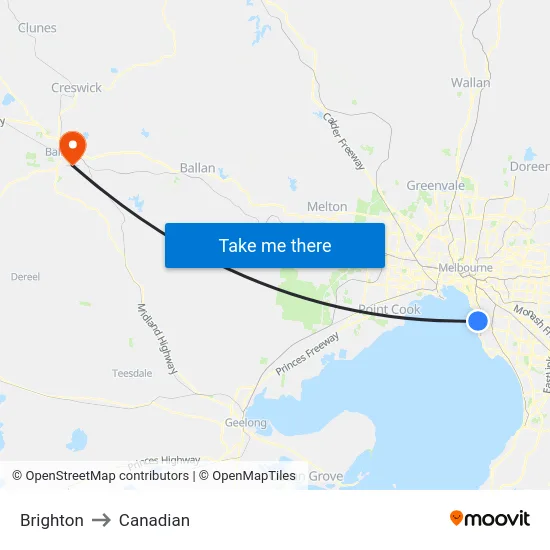 Brighton to Canadian map
