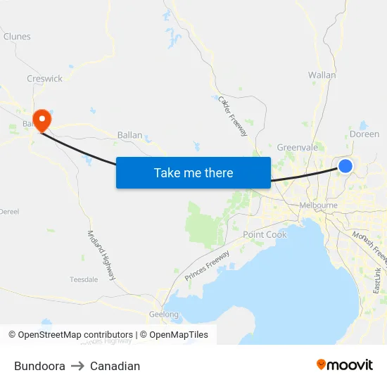 Bundoora to Canadian map