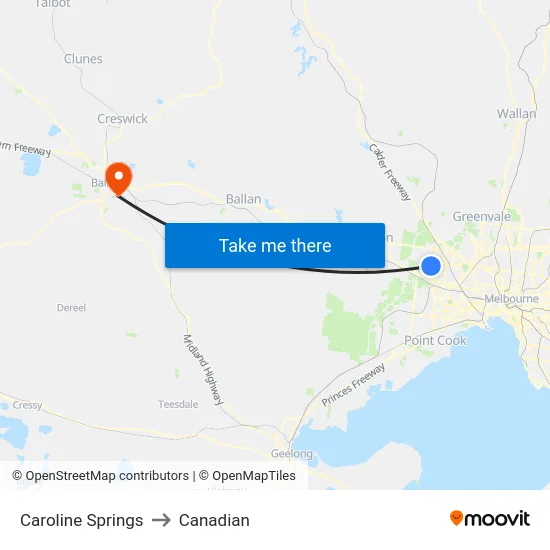 Caroline Springs to Canadian map