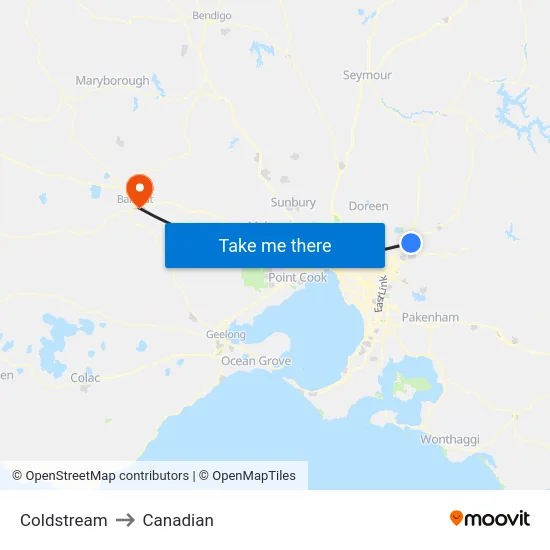 Coldstream to Canadian map