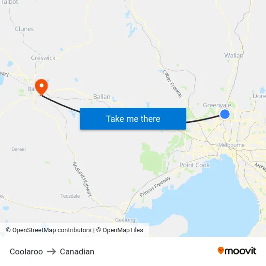 Coolaroo to Canadian map