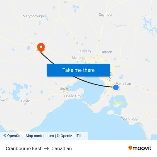 Cranbourne East to Canadian map