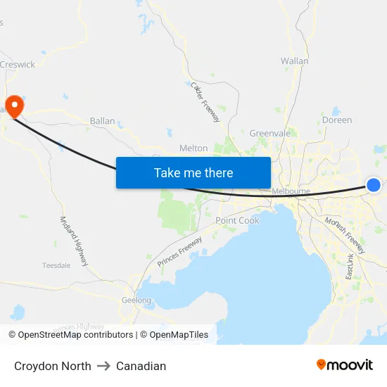 Croydon North to Canadian map