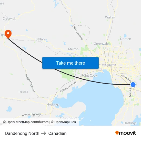 Dandenong North to Canadian map