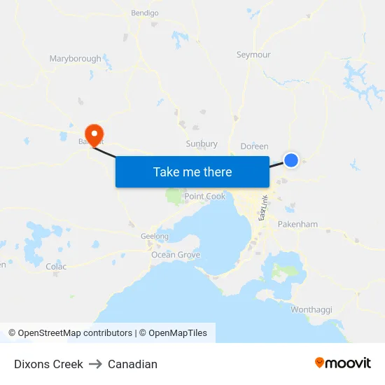 Dixons Creek to Canadian map