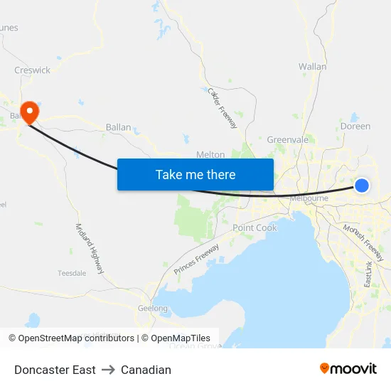 Doncaster East to Canadian map
