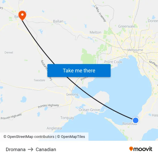 Dromana to Canadian map