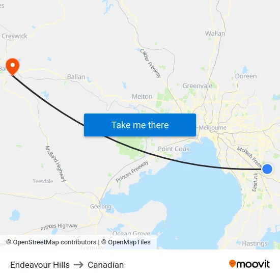 Endeavour Hills to Canadian map