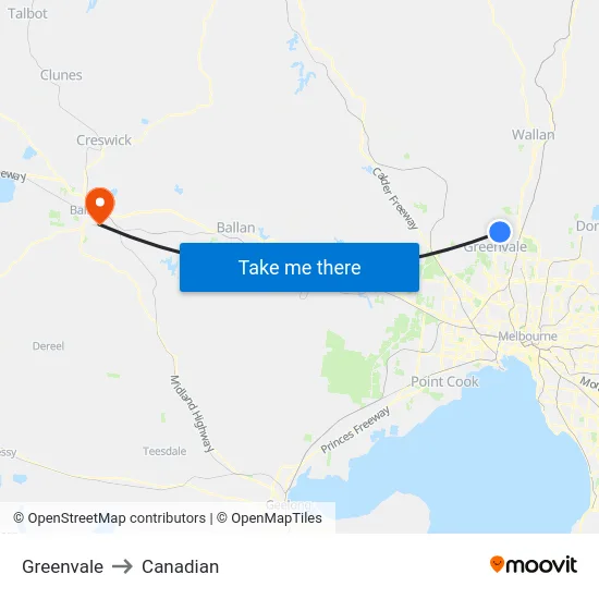 Greenvale to Canadian map