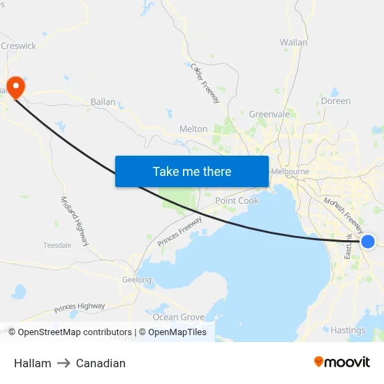 Hallam to Canadian map