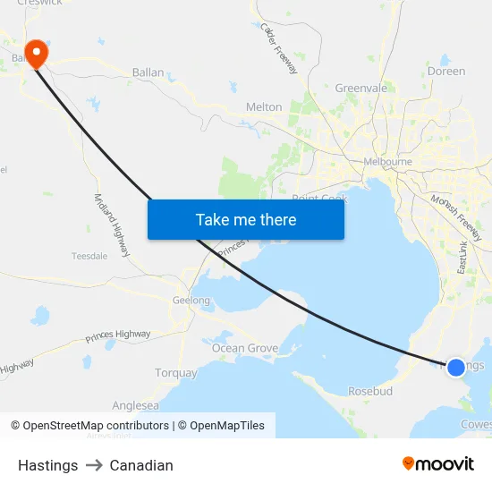 Hastings to Canadian map