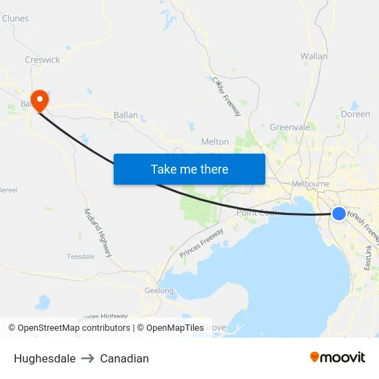 Hughesdale to Canadian map