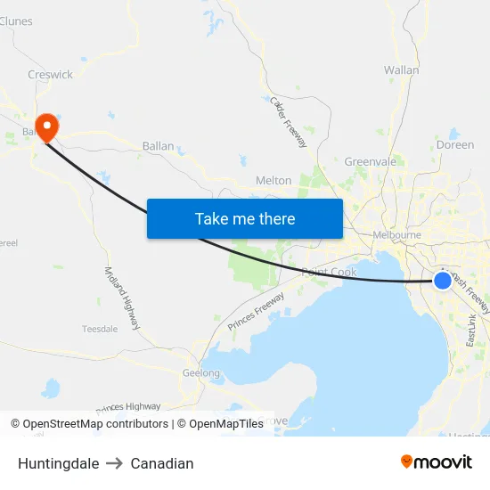 Huntingdale to Canadian map