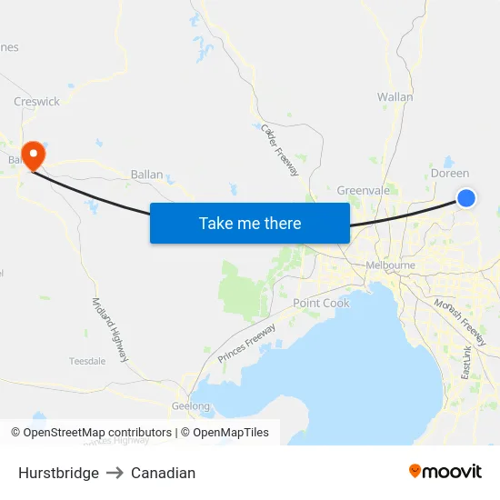 Hurstbridge to Canadian map