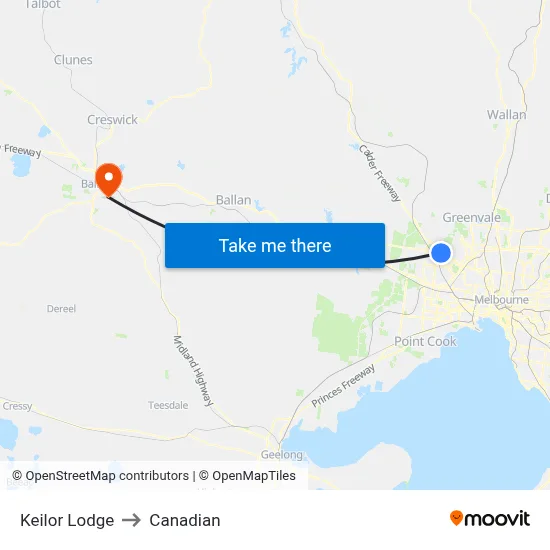 Keilor Lodge to Canadian map