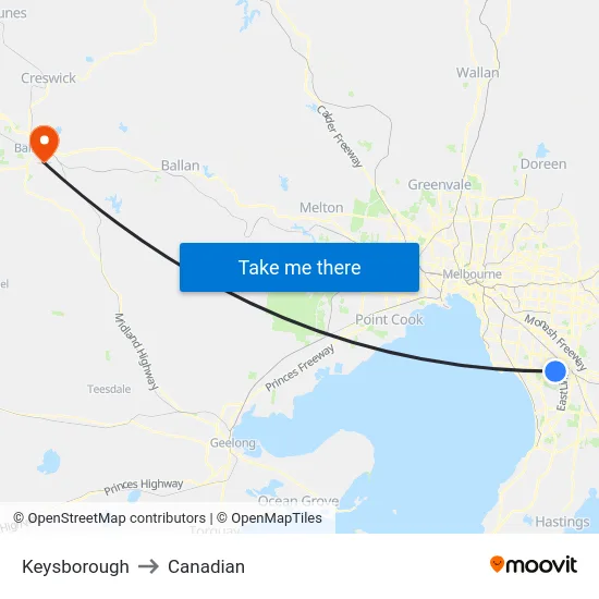 Keysborough to Canadian map