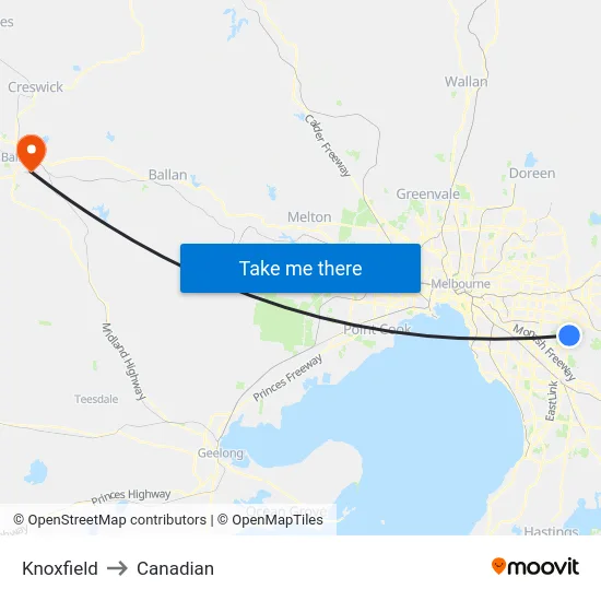 Knoxfield to Canadian map