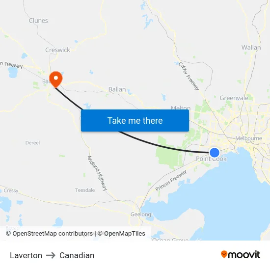 Laverton to Canadian map