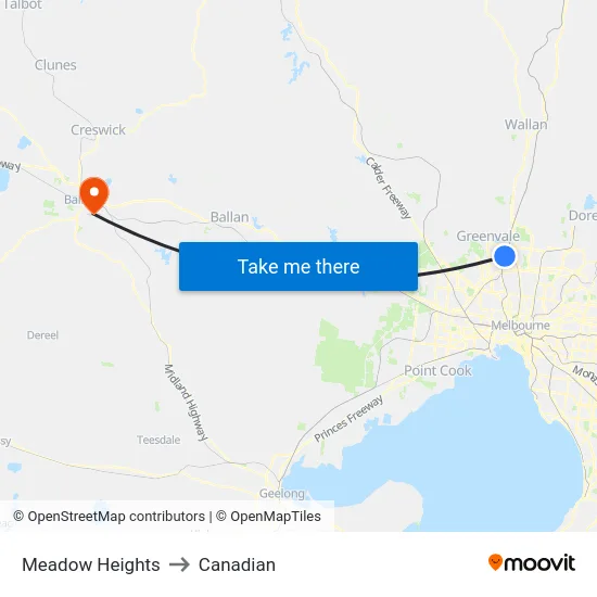 Meadow Heights to Canadian map