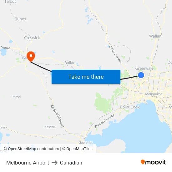 Melbourne Airport to Canadian map