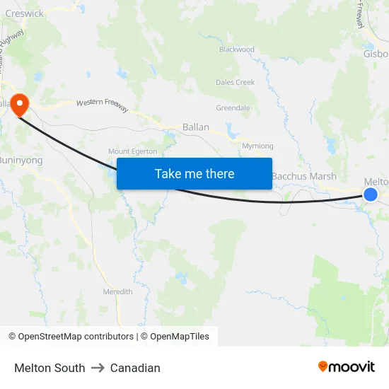 Melton South to Canadian map