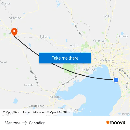Mentone to Canadian map