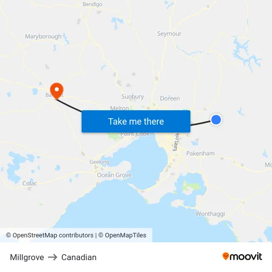 Millgrove to Canadian map