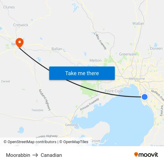 Moorabbin to Canadian map