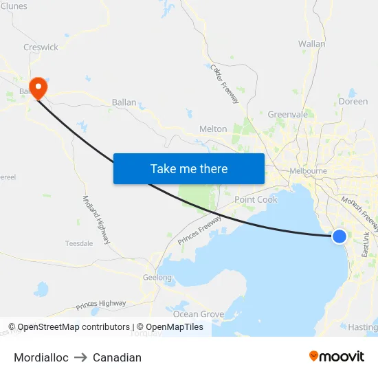 Mordialloc to Canadian map