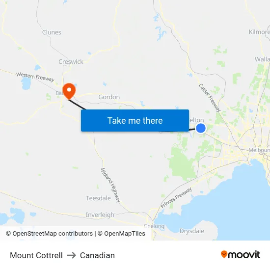Mount Cottrell to Canadian map