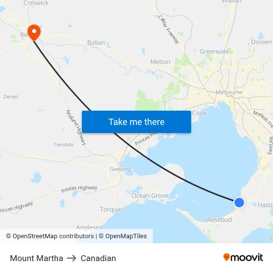 Mount Martha to Canadian map
