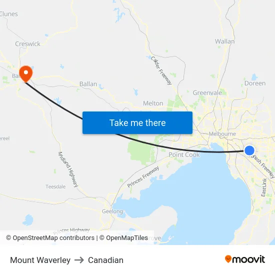 Mount Waverley to Canadian map