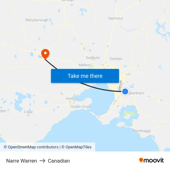Narre Warren to Canadian map
