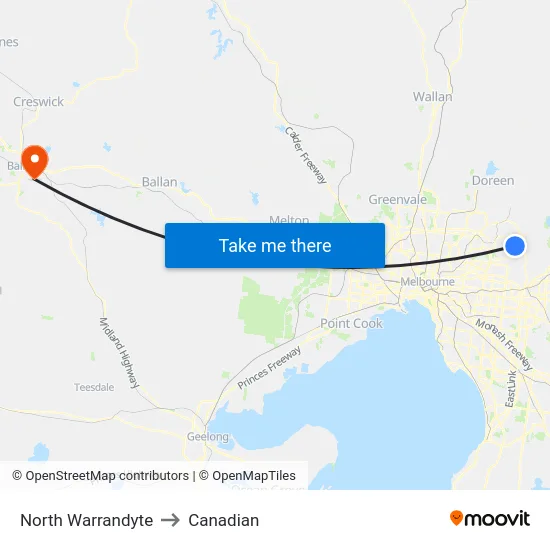 North Warrandyte to Canadian map
