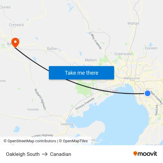 Oakleigh South to Canadian map