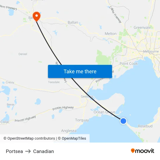 Portsea to Canadian map