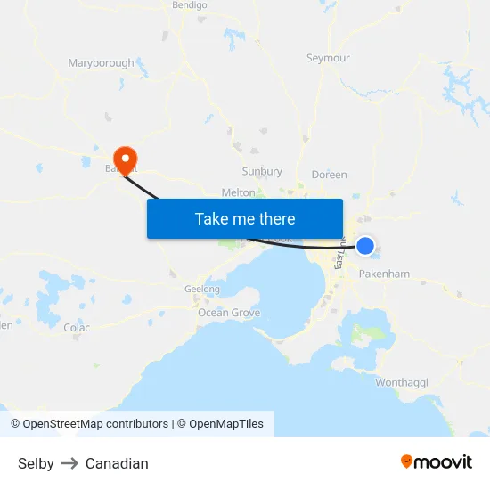 Selby to Canadian map