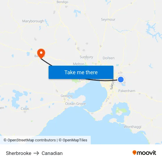 Sherbrooke to Canadian map