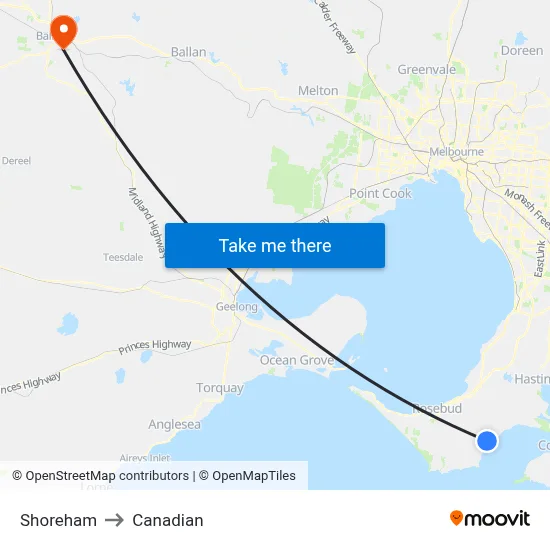 Shoreham to Canadian map