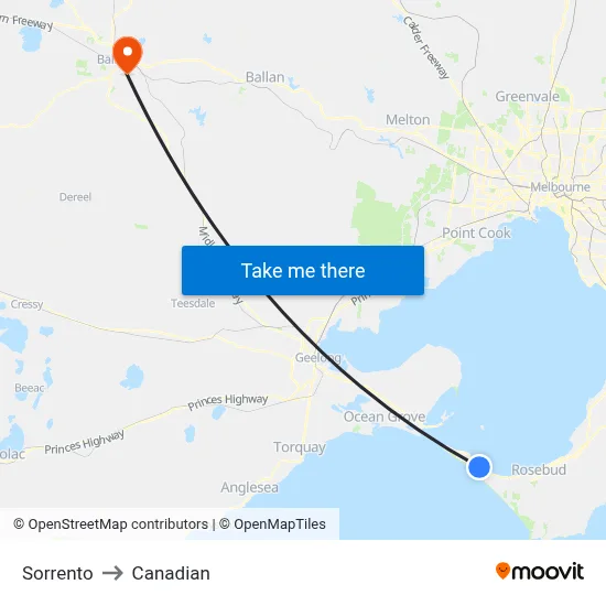 Sorrento to Canadian map