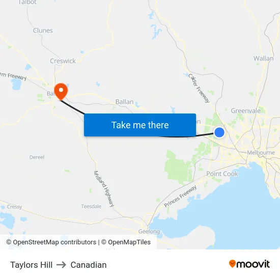Taylors Hill to Canadian map