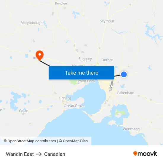 Wandin East to Canadian map