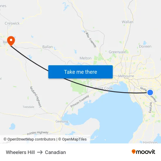 Wheelers Hill to Canadian map