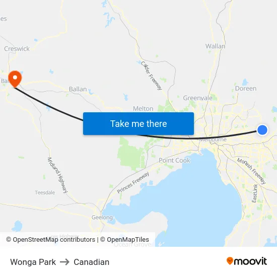 Wonga Park to Canadian map