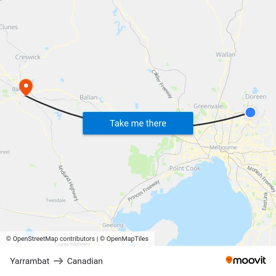 Yarrambat to Canadian map