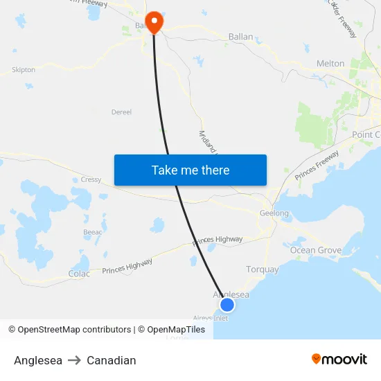 Anglesea to Canadian map