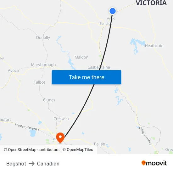 Bagshot to Canadian map